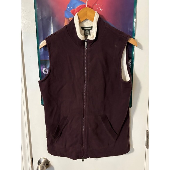 Eddie Bauer Womens Fleece Lined Vest Full Zip Burgundy Casual Small S - Picture 1 of 7